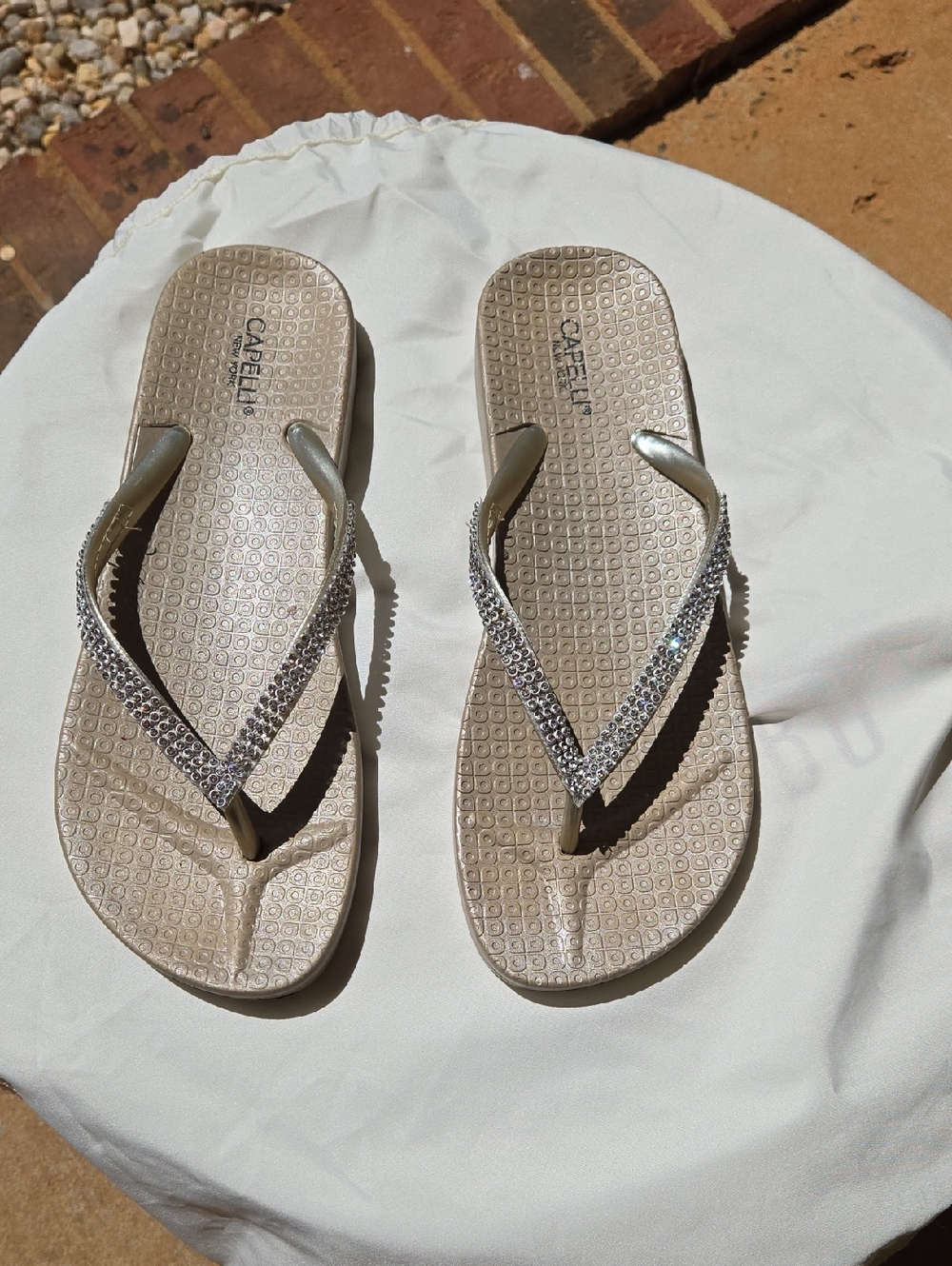 Capelli of New York Champagne Rhinestone Thong Sandals